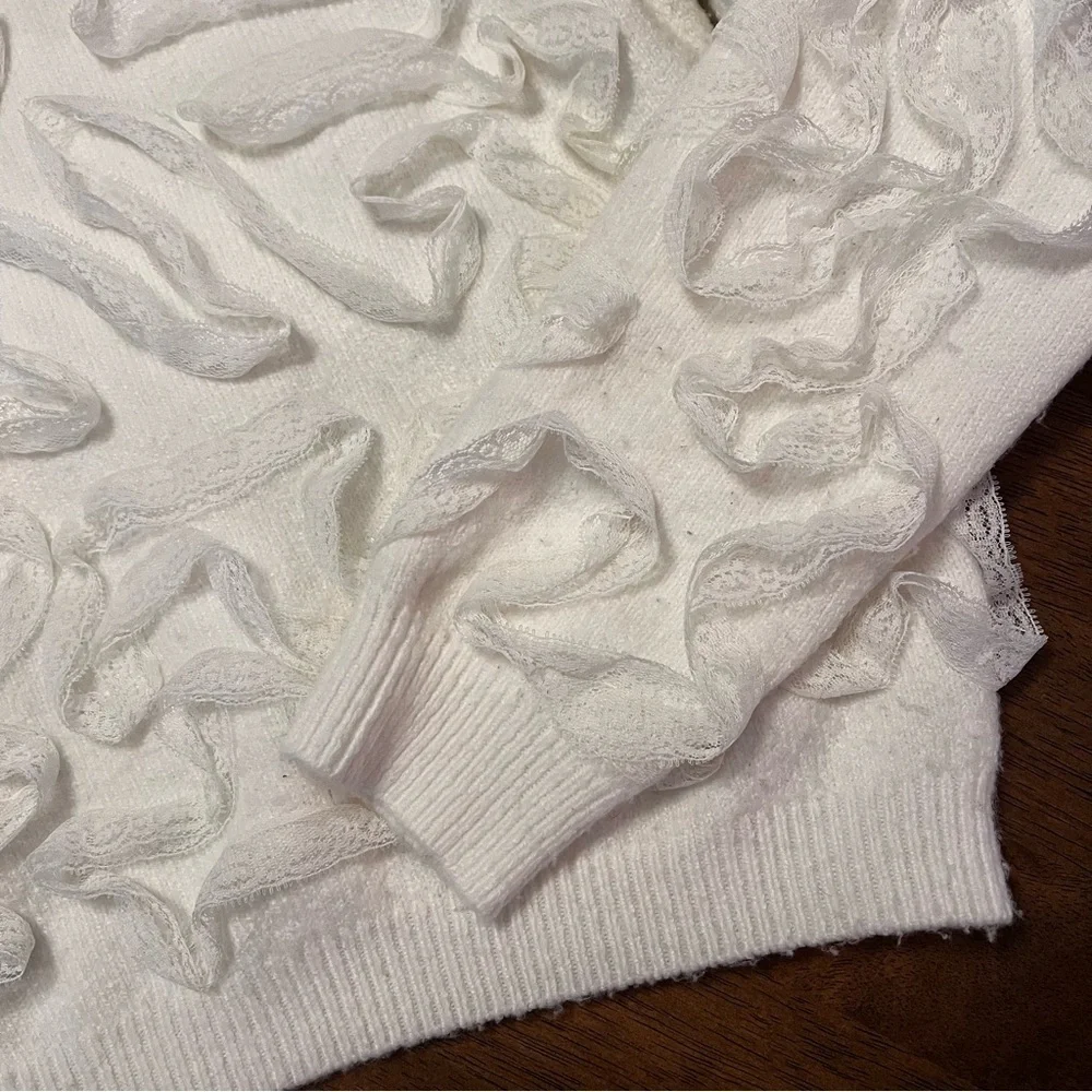 Zara Raised Effect Sweater with Ribbon Detail White Large Coquette Feminine - Picture 5 of 14